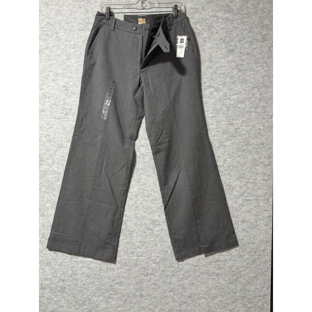 Gap Favorite Trouser Wide Leg Pants Gray Pinstripe Women 12 Reg 570895-00-1